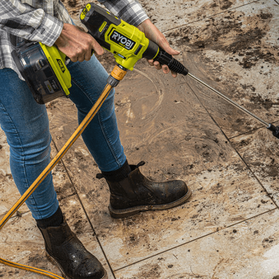 Power washer in use