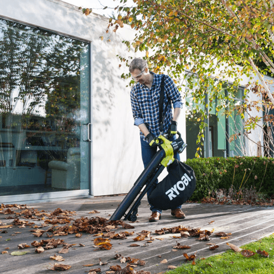 Cordless blower in use