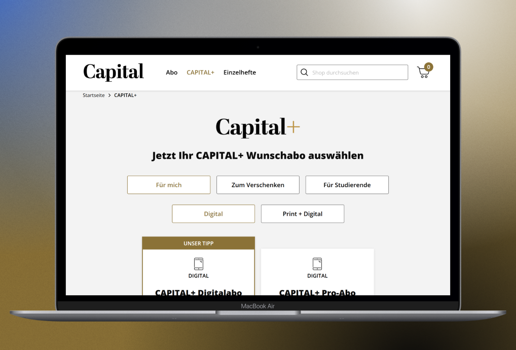 Capital Shop auf dem Laptop